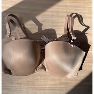 Victoria Secret Lined Strapless Bra 32 D Nude Tan Padded Underwire NWT